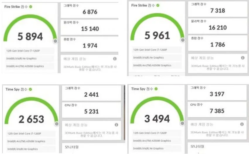 Intel Arc A350M in 3DMark tests